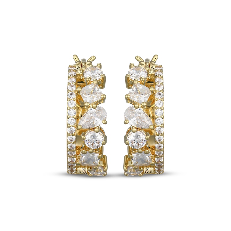 Main Image 2 of Pear, Round & Princess-Cut White Lab-Created Sapphire Two-Row Hoop Earrings 24K Yellow Gold Vermeil Sterling Silver