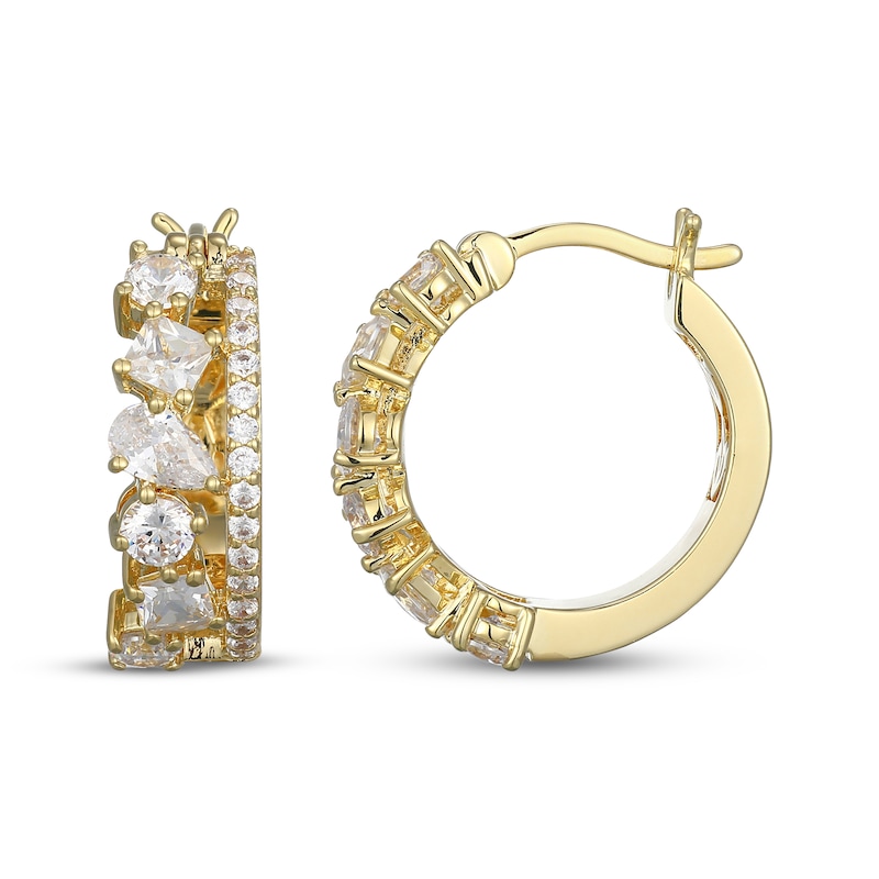 Main Image 3 of Pear, Round & Princess-Cut White Lab-Created Sapphire Two-Row Hoop Earrings 24K Yellow Gold Vermeil Sterling Silver