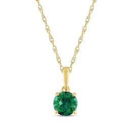 Lab-Created Emerald Solitaire Necklace 10K Yellow Gold 18"