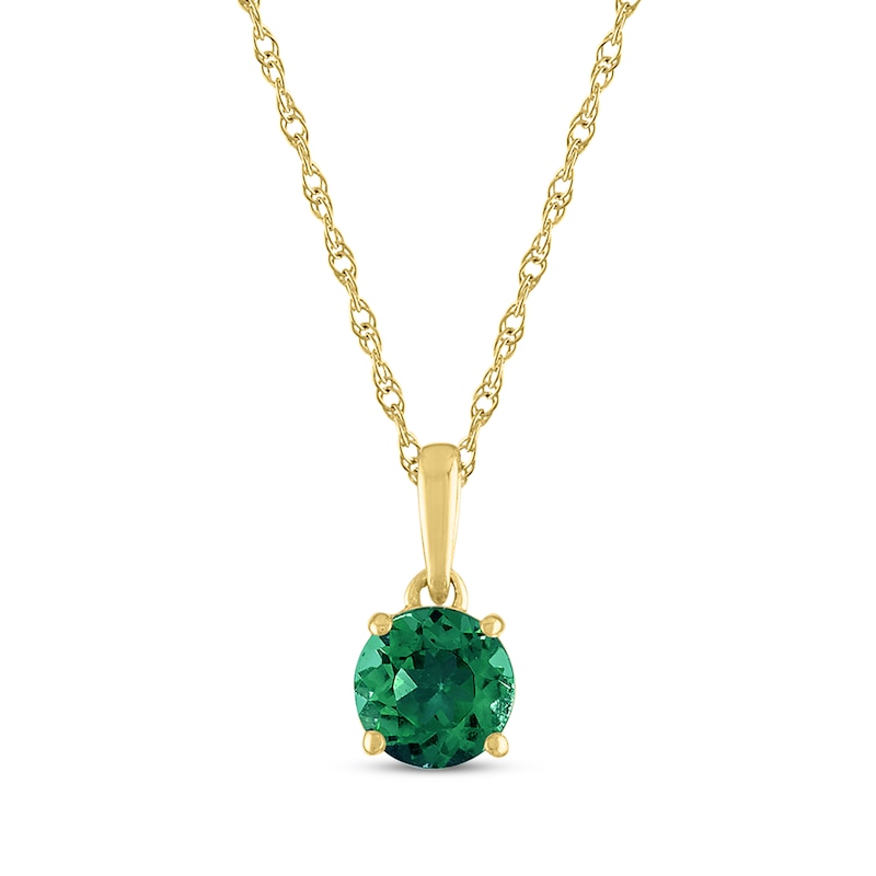 Main Image 1 of Lab-Created Emerald Solitaire Necklace 10K Yellow Gold 18"