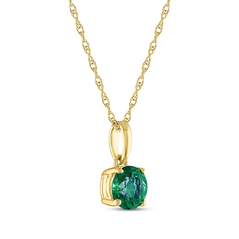 Main Image 2 of Lab-Created Emerald Solitaire Necklace 10K Yellow Gold 18"