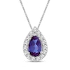 Thumbnail Image 1 of Pear-Shaped Lab-Created Alexandrite & White Lab-Created Sapphire Halo Necklace Sterling Silver 18"
