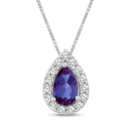 Pear-Shaped Lab-Created Alexandrite & White Lab-Created Sapphire Halo Necklace Sterling Silver 18"