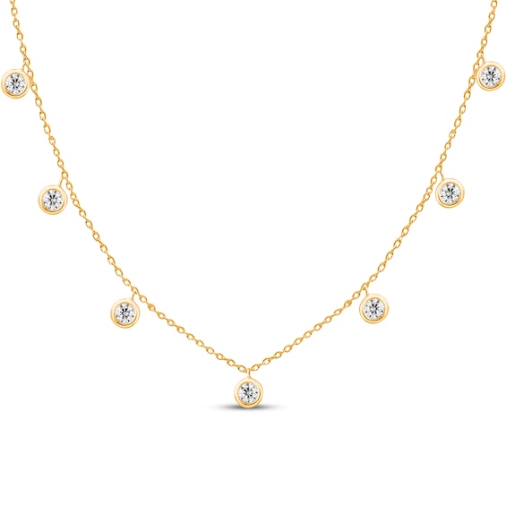 Bezel-Set Diamond Dangle Station Necklace 1/2 ct tw 14K Yellow Gold 18"