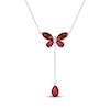 Thumbnail Image 1 of Garnet, Lab-Created Ruby & White Lab-Created Sapphire Butterfly Drop Necklace Sterling Silver 18"