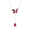 Thumbnail Image 2 of Garnet, Lab-Created Ruby & White Lab-Created Sapphire Butterfly Drop Necklace Sterling Silver 18"