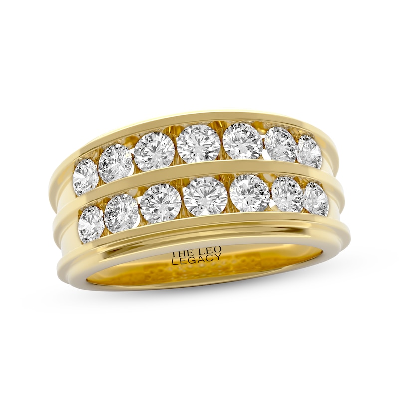 Main Image 1 of THE LEO Legacy Lab-Grown Diamond Men's Two-Row Channel Wedding Band 2 ct tw 14K Yellow Gold
