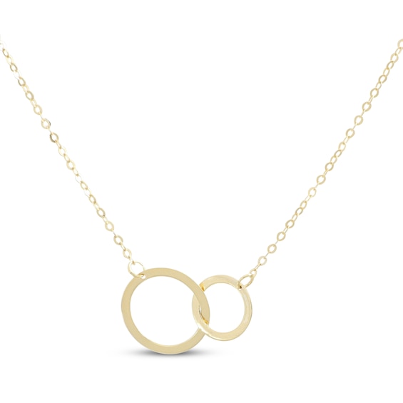 Interlocking Circles Necklace Solid 10K Yellow Gold 18"
