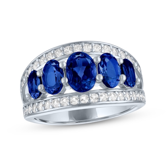 Oval-Cut Blue Lab-Created Sapphire & White Lab-Created Sapphire Five-Stone Ring Sterling Silver