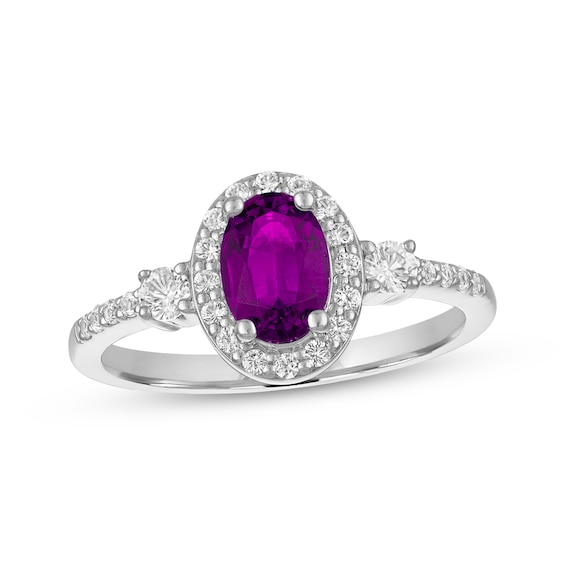 Oval-Cut Amethyst & White Lab-Created Sapphire Ring Sterling Silver