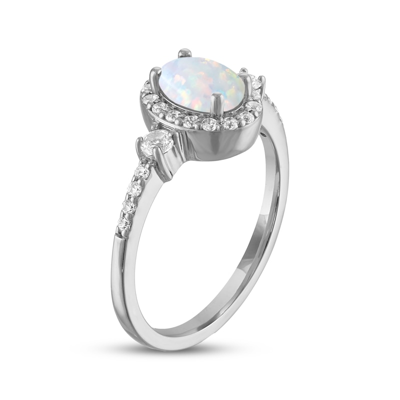 Main Image 2 of Oval-Cut Lab-Created Opal & White Lab-Created Sapphire Ring Sterling Silver