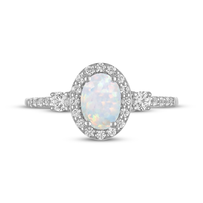 Main Image 3 of Oval-Cut Lab-Created Opal & White Lab-Created Sapphire Ring Sterling Silver