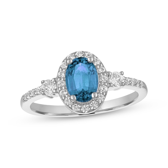 Oval-Cut Swiss Blue Topaz & White Lab-Created Sapphire Ring Sterling Silver