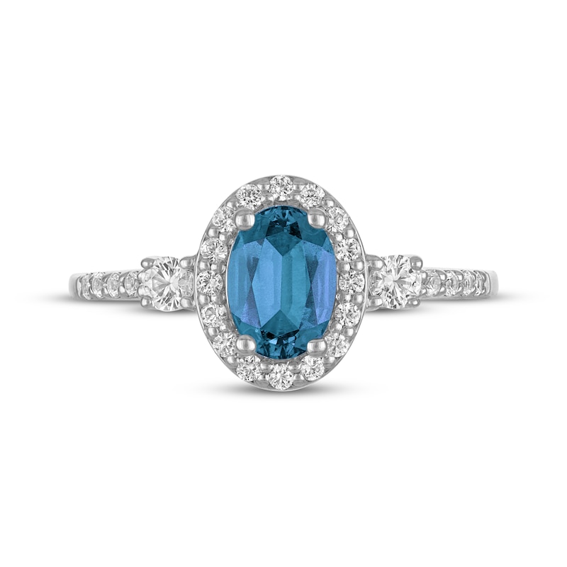 Main Image 3 of Oval-Cut Swiss Blue Topaz & White Lab-Created Sapphire Ring Sterling Silver