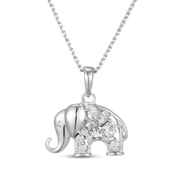 Multi-Shape White Lab-Created Sapphire Elephant Necklace Sterling Silver 18"