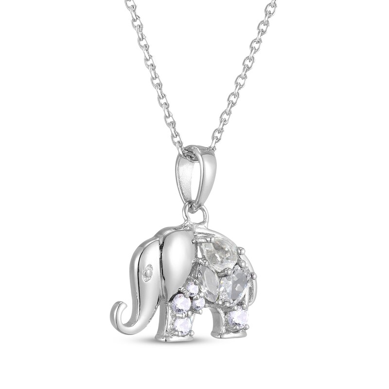 Main Image 2 of Multi-Shape White Lab-Created Sapphire Elephant Necklace Sterling Silver 18"