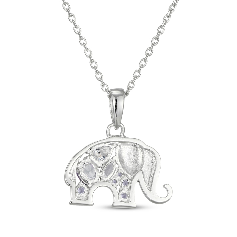 Main Image 3 of Multi-Shape White Lab-Created Sapphire Elephant Necklace Sterling Silver 18"