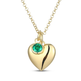 Lab-Created Emerald & Puff Heart Charm Toggle Necklace 24K Yellow Gold Vermeil Sterling Silver 18"