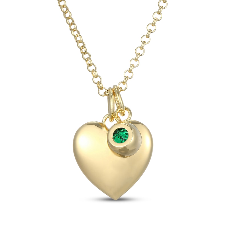 Main Image 3 of Lab-Created Emerald & Puff Heart Charm Toggle Necklace 24K Yellow Gold Vermeil Sterling Silver 18"
