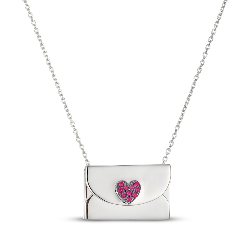 Main Image 1 of Lab-Created Ruby Heart Envelope & Hidden Message Necklace Sterling Silver 18"
