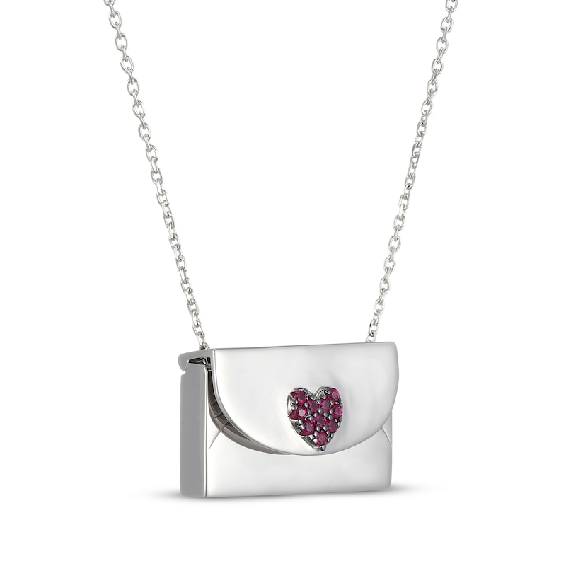 Main Image 2 of Lab-Created Ruby Heart Envelope & Hidden Message Necklace Sterling Silver 18"