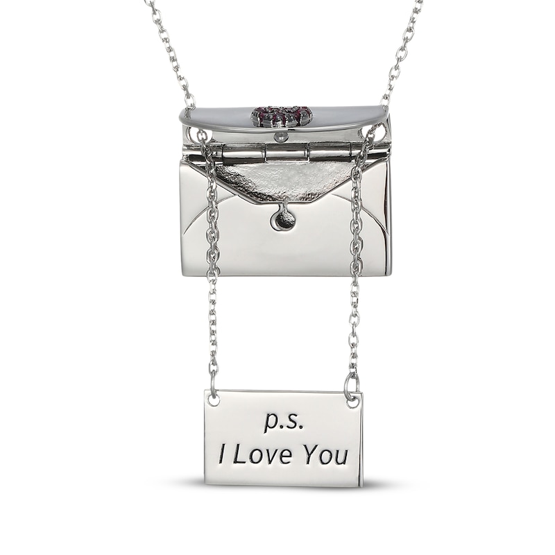 Main Image 4 of Lab-Created Ruby Heart Envelope & Hidden Message Necklace Sterling Silver 18"