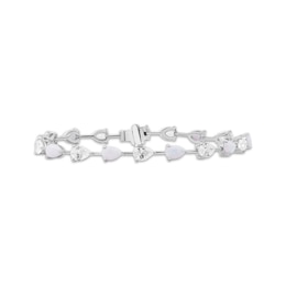 Pear-Shaped Lab-Created Opal & White Lab-Created Sapphire Bracelet Sterling Silver 7.5"