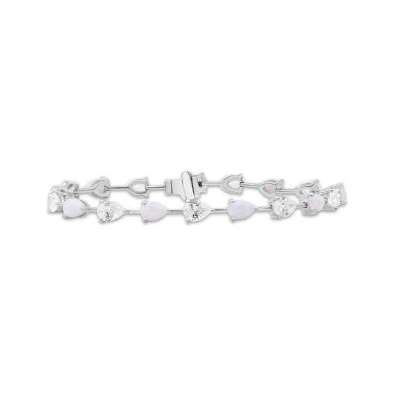 Pear-Shaped Lab-Created Opal & White Lab-Created Sapphire Bracelet Sterling Silver 7.5"