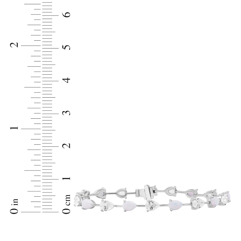 Main Image 3 of Pear-Shaped Lab-Created Opal & White Lab-Created Sapphire Bracelet Sterling Silver 7.5"