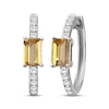 Thumbnail Image 1 of Emerald-Cut Citrine & White Lab-Created Sapphire Hoop Earrings Sterling Silver