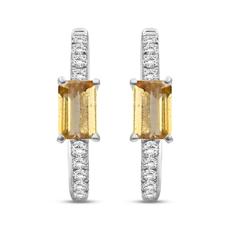 Main Image 2 of Emerald-Cut Citrine & White Lab-Created Sapphire Hoop Earrings Sterling Silver