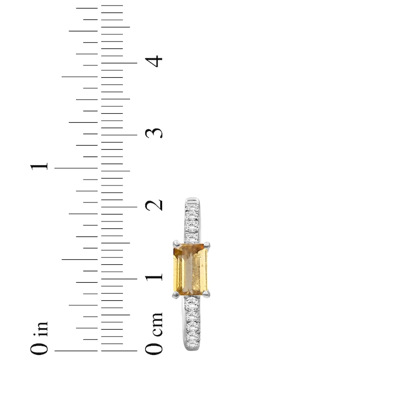 Main Image 3 of Emerald-Cut Citrine & White Lab-Created Sapphire Hoop Earrings Sterling Silver
