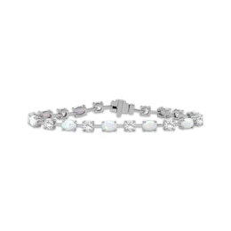 Oval-Cut Lab-Created Opal & White Lab-Created Sapphire Bracelet Sterling Silver 7.5"