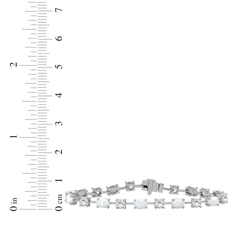 Main Image 3 of Oval-Cut Lab-Created Opal & White Lab-Created Sapphire Bracelet Sterling Silver 7.5"