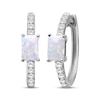 Thumbnail Image 1 of Emerald-Cut Lab-Created Opal & White Lab-Created Sapphire Hoop Earrings Sterling Silver