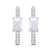 Thumbnail Image 2 of Emerald-Cut Lab-Created Opal & White Lab-Created Sapphire Hoop Earrings Sterling Silver