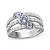 Thumbnail Image 1 of Aquamarine & White Lab-Created Sapphire Three-Row Ring Sterling Silver