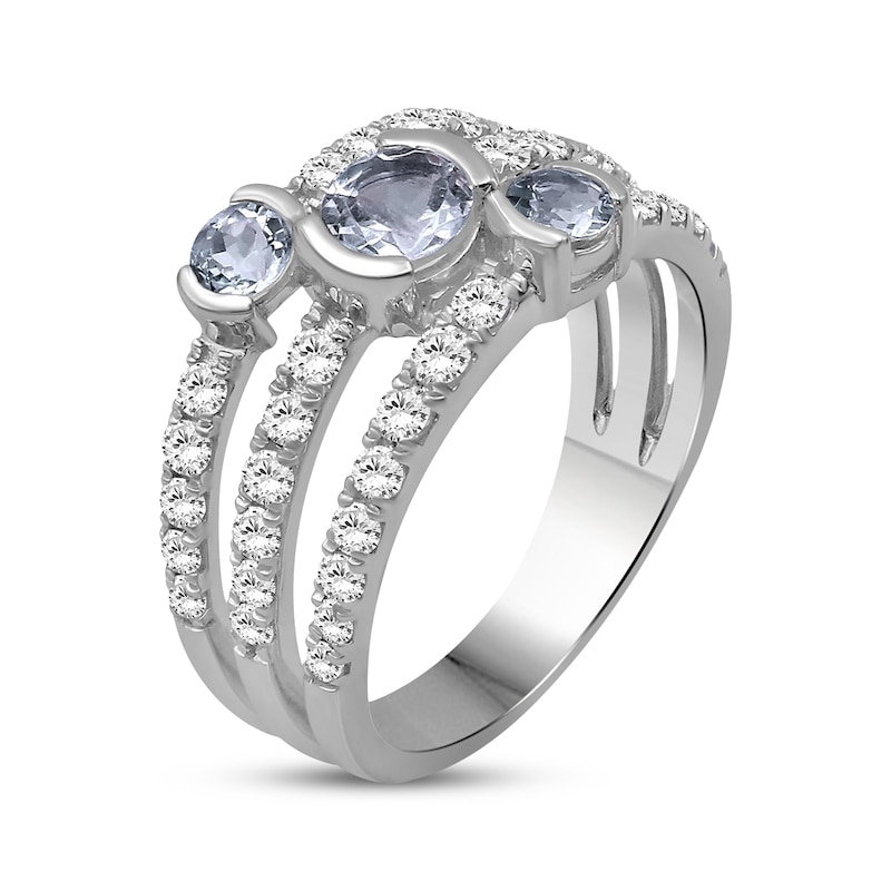Main Image 2 of Aquamarine & White Lab-Created Sapphire Three-Row Ring Sterling Silver