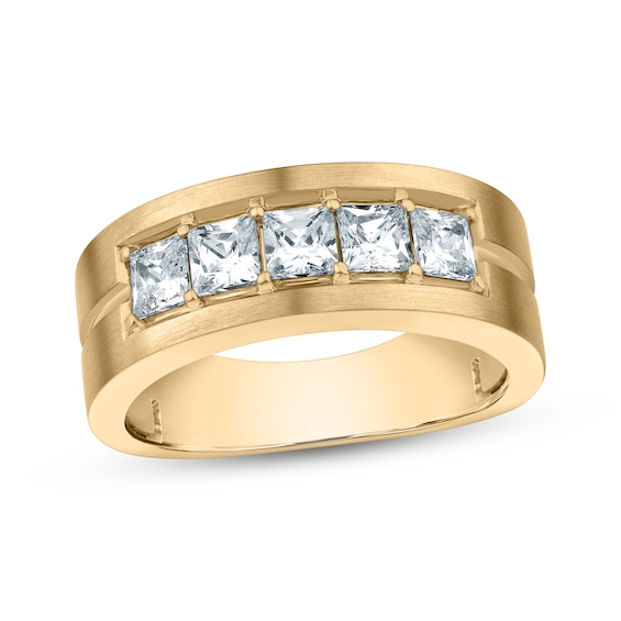 Adore Lab-Grown Diamonds Men's Square-Cut Five-Stone Wedding Band 1-5/8 ct tw 14K Yellow Gold