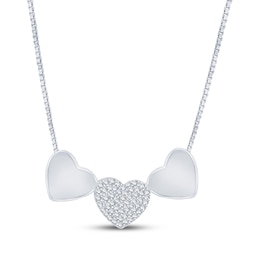 Triple Heart "I Love You" Double-Sided Diamond Necklace 1/20 ct tw Sterling Silver 18"