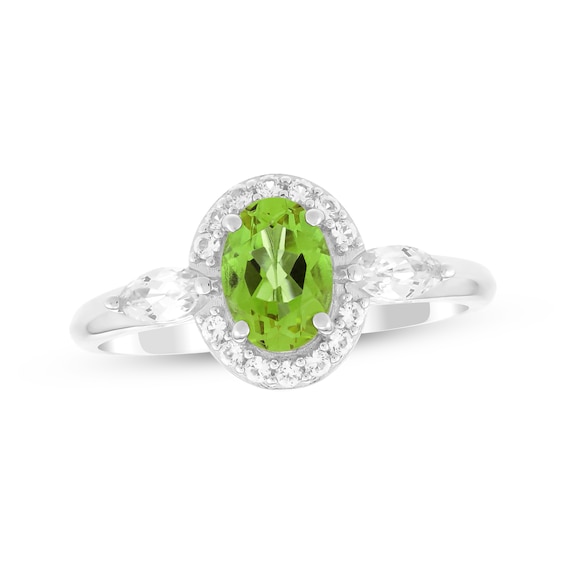Oval-Cut Peridot & White Lab-Created Sapphire Halo Ring Sterling Silver