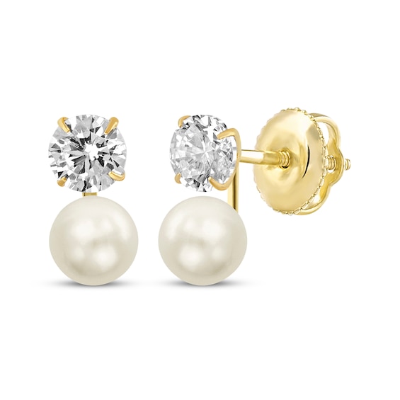 Children's Cubic Zirconia & Cultured Pearl Drop Earrings 14K Yellow Gold