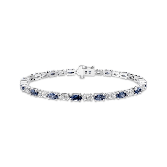 Marquise-Cut Blue & White Lab-Created Sapphire Bracelet Sterling Silver 7.25"