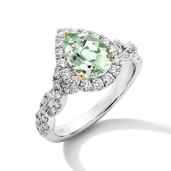 Neil Lane Pear-Shaped Green Quartz Engagement Ring / ct tw Diamond 14K White Gold
