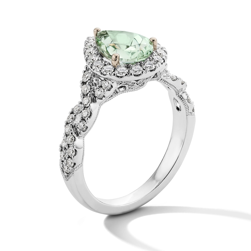Main Image 2 of Neil Lane Pear-Shaped Green Quartz Engagement Ring 3/4 ct tw Diamond 14K White Gold