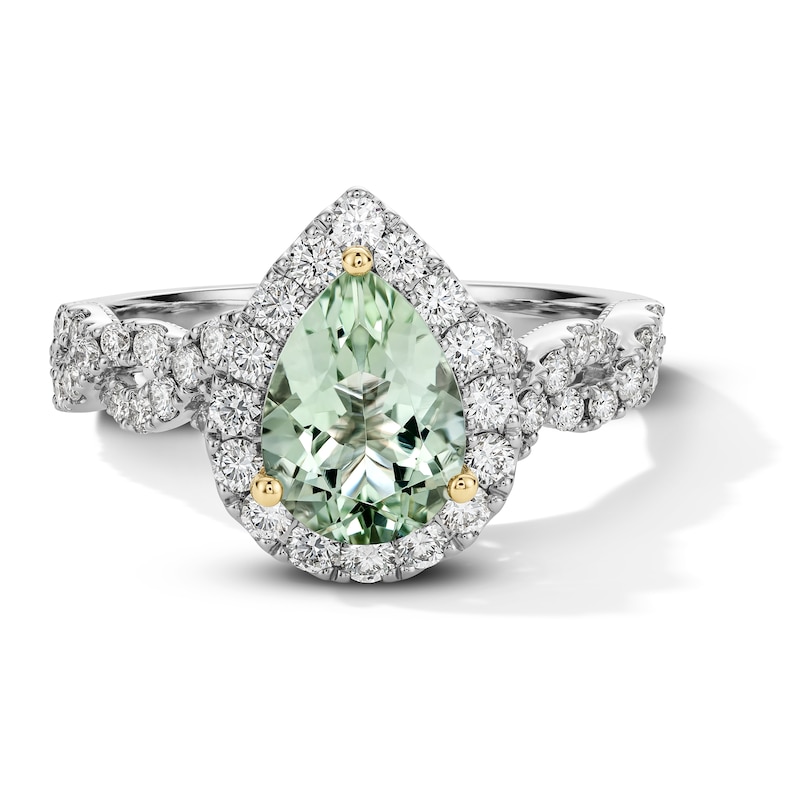 Main Image 3 of Neil Lane Pear-Shaped Green Quartz Engagement Ring 3/4 ct tw Diamond 14K White Gold