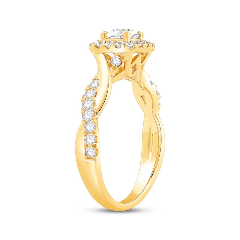 Main Image 2 of Diamond Halo Twist Engagement Ring 7/8 ct tw 14K Yellow Gold