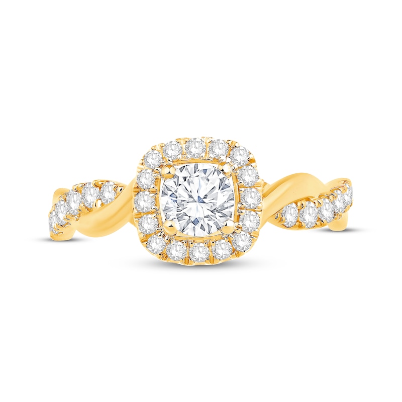 Main Image 3 of Diamond Halo Twist Engagement Ring 7/8 ct tw 14K Yellow Gold