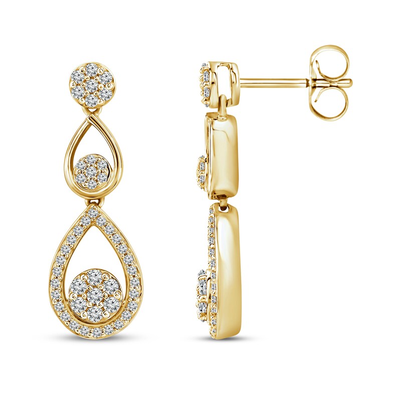 Main Image 1 of Round-Cut Multi-Diamond Teardrop Earrings 3/8 ct tw 10K Yellow Gold