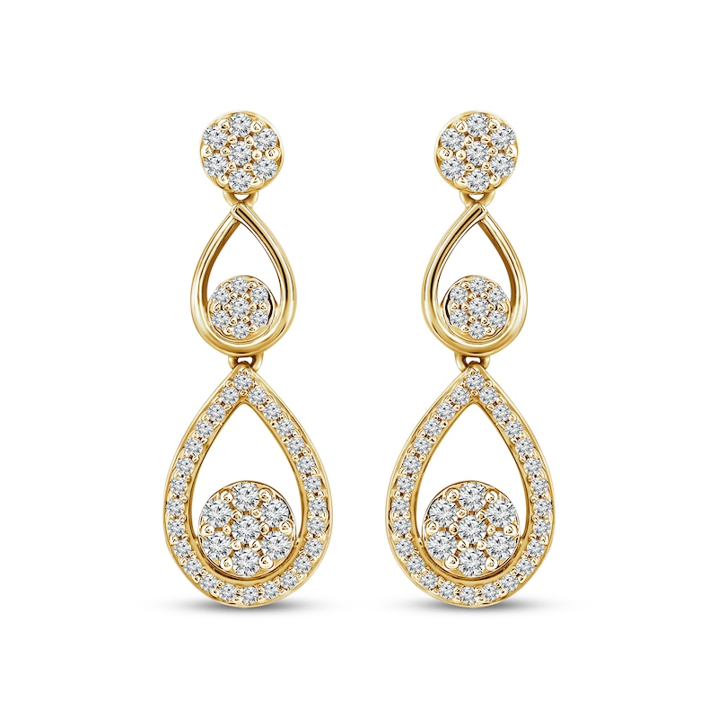 RoundCut MultiDiamond Teardrop Earrings 3/8 ct tw 10K Yellow Gold